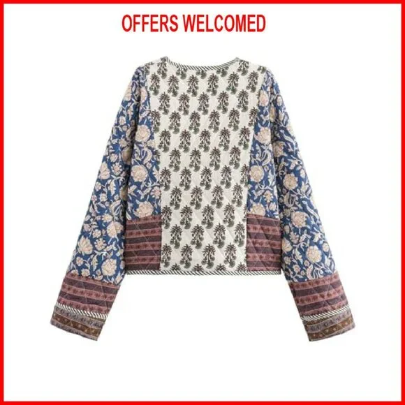 Cropped Puffer Jacket Cardigan Lightweight Quilted Open Front